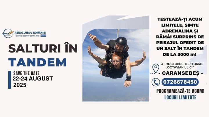 Adrenalină pură în Caransebeș: Salturi în tandem cu instructor experimentat la Aeroclubul "Octavian Ulici"