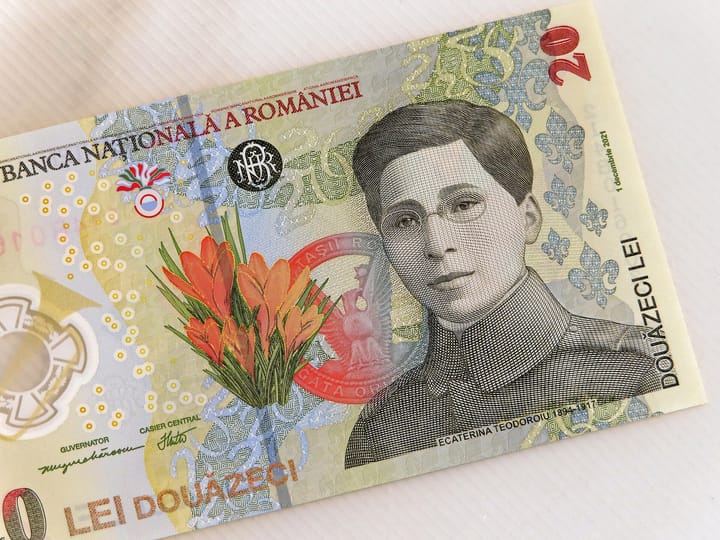 Bancnotă de 20 de lei emisă de Banca Națională a României, cu portretul Ecaterinei Teodoroiu
